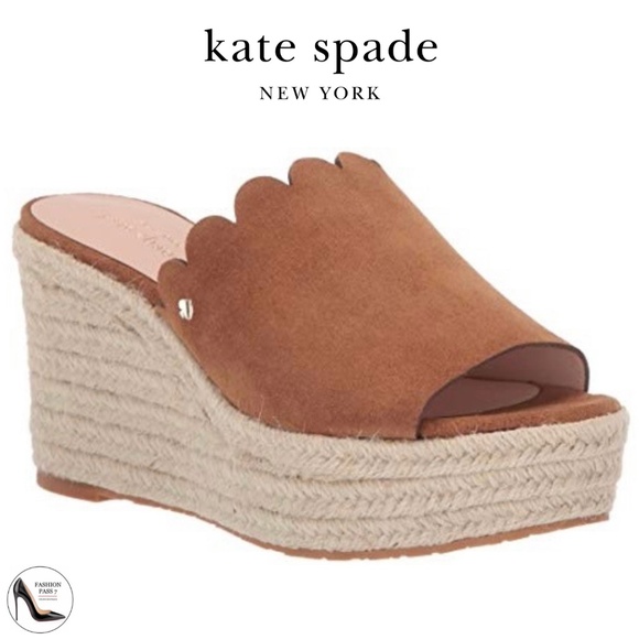 KATE SPADE Tabby Espadrille Sandals Brown Tan Suede Wedge Plaform Mules 9.5 - Picture 1 of 9